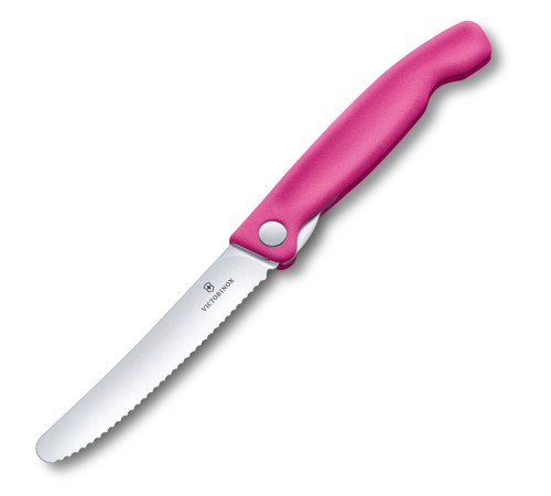 Нож для овощей VICTORINOX SwissClassic, складной, лезвие 11 см с волнистой заточкой, розовый