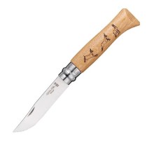 Нож Opinel №8 Animalia, нержавеющая сталь, рукоять дуб, гравировка серна, 001621