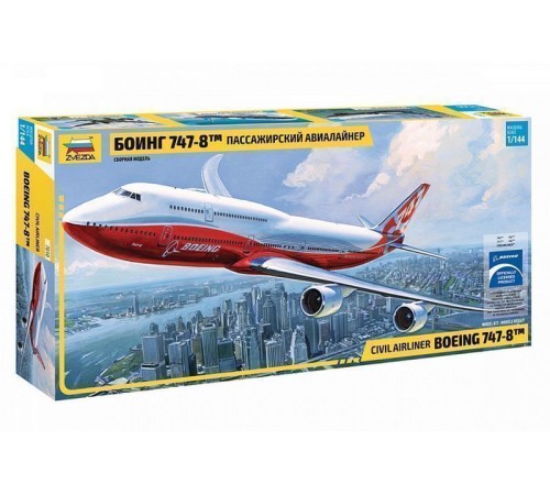 Сборная модель ZVEZDA Пассажирский авиалайнер Боинг 747-8, 1/144