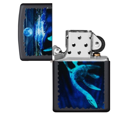 Зажигалка ZIPPO Lock Ness с покрытием Black Light, латунь/сталь, черная, матовая 38x13x57 мм