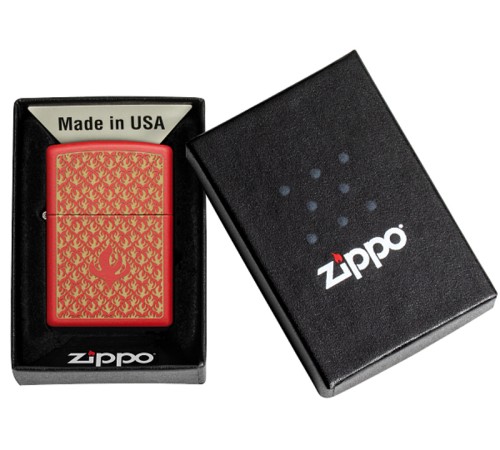 Зажигалка ZIPPO Flame Pattern с покрытием Red Matte, латунь/сталь, красная, матовая, 38x13x57 мм