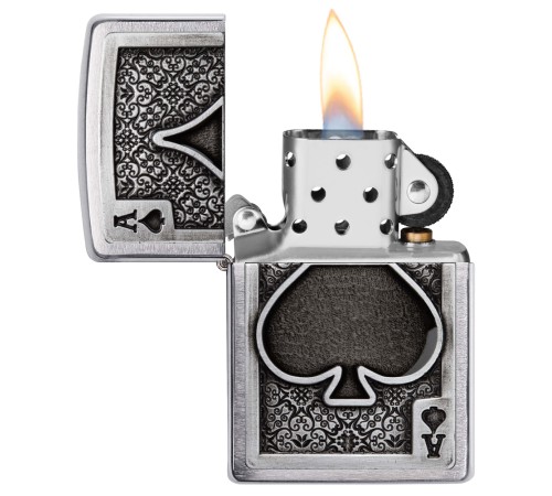 Зажигалка ZIPPO Ace Of Spades с покрытием Brushed Chrome, латунь/сталь, серебристая, 38x13x57 мм
