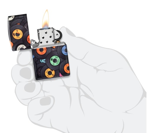 Зажигалка ZIPPO Records Design с покрытием 540 Matte, латунь/сталь, черная, 38x13x57 мм