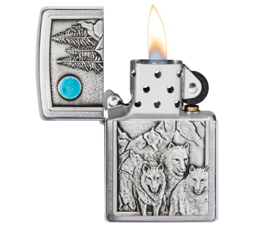 Зажигалка ZIPPO Wolf Design с покрытием Brushed Chrome, латунь/сталь, серебристая, 36x12x56 мм