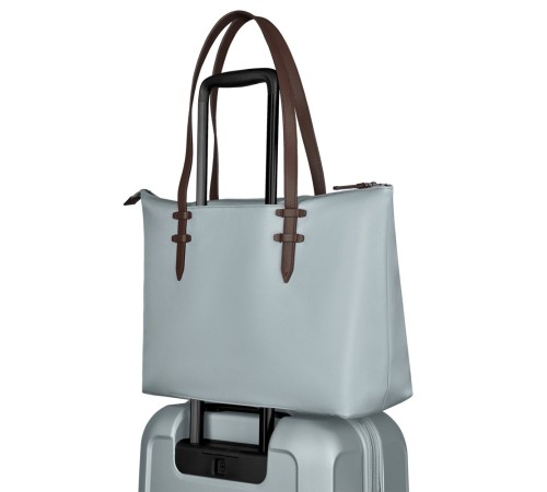 Сумка VICTORINOX Victoria Deluxe Business Tote, серо-синяя, нейлон/кожа, 47x15x31 см, 16 л