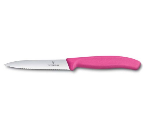 Нож для овощей VICTORINOX SwissClassic, лезвие 10 см с волнистой заточкой, розовый
