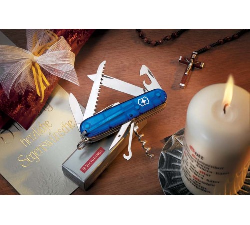 Нож перочинный VICTORINOX Huntsman, 91 мм, 15 функций, полупрозрачный синий