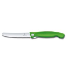 Нож для овощей VICTORINOX SwissClassic, складной, лезвие 11 см с волнистой заточкой, зелёный