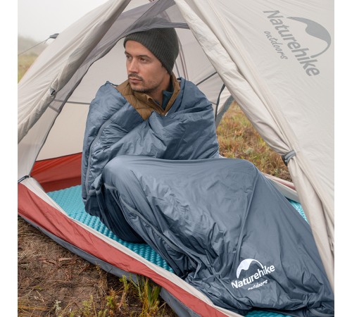 Ультралёгкий спальный мешок Naturehike тип конверт LW180 лето голубой, молния слева, Size XL, 6927595777978L
