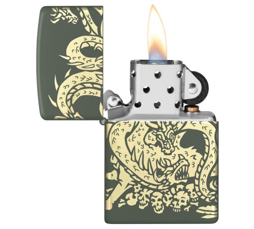 Зажигалка ZIPPO Dragon Design с покрытием Green Matte, латунь/сталь, зеленая, матовая, 38x13x57 мм