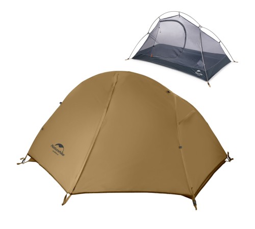 Палатка 1-местная Naturehike сверхлегкая + коврик NH18A095-D, 20D, коричневый, 6927595712818