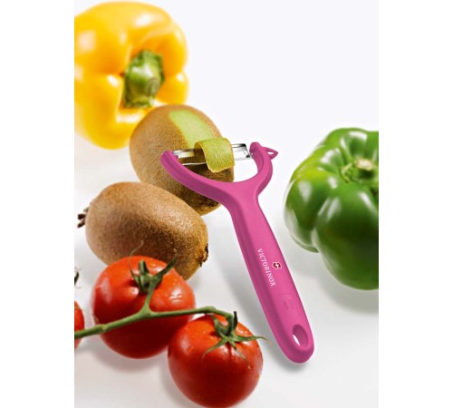 Нож для чистки томатов и киви VICTORINOX, двусторонее зубчатое лезвие, розовая рукоять