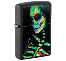 Зажигалка ZIPPO Skeleton Design с покрытием Black Light, латунь/сталь, черная, матовая, 38x13x57 мм