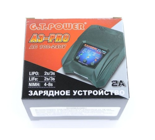 Универсальное З/У G.T.Power A3PRO-V1 LiPo/NiMh (220В/2A/2-3S) T-plug/TRX/Tamiya/Mini Tamiya/XT60