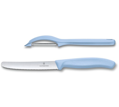 Набор из 2 ножей VICTORINOX Swiss Classic: нож для овощей и столовый нож 11 см, голубая рукоять