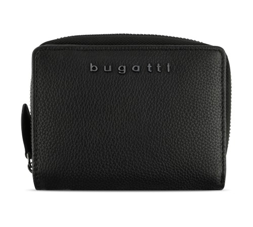 Кошелёк женский BUGATTI Bella, с RFID защитой, чёрный, воловья кожа/полиэстер, 12х2,5х9,5 см