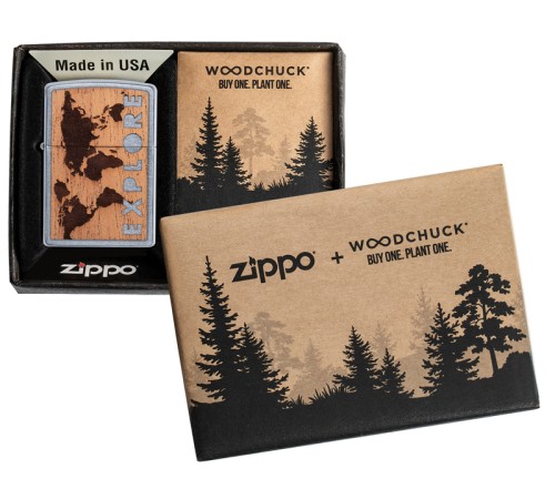 Зажигалка ZIPPO WOODCHUCK с покрытием Street Chrome™, латунь/сталь/дерево, серебристая, 38x13x57 мм