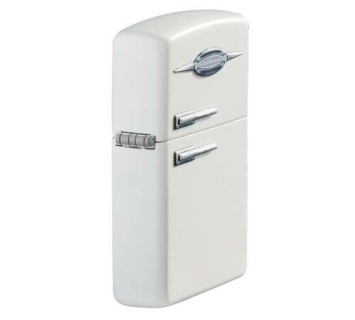 Зажигалка ZIPPO Retro Fridge Design с покрытием White Matte, латунь/сталь, серебристая, 38x13x57 мм