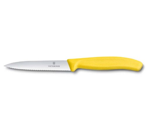 Нож для овощей VICTORINOX SwissClassic, лезвие 10 см с волнистой заточкой, жёлтый
