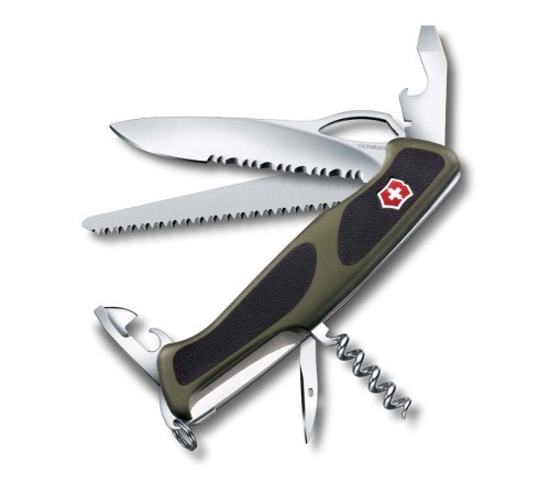 Нож перочинный VICTORINOX RangerGrip 179, 130 мм, 12 функций, с фиксатором лезвия, зелёный с чёрным