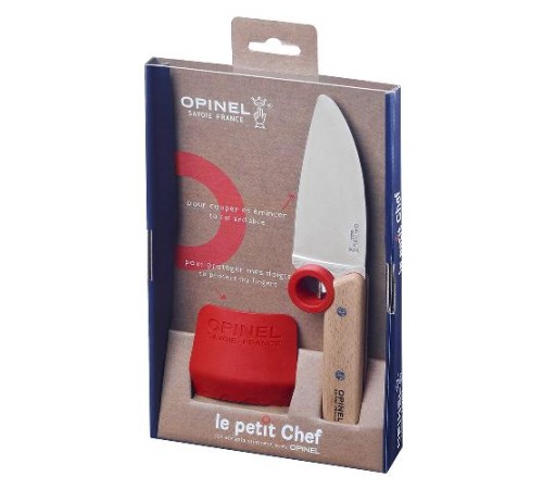 Нож шеф-повара Opinel+защита пальцев, деревянная рукоять, нержавеющая сталь, коробка, 001744
