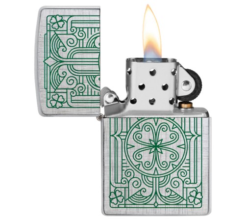 Зажигалка ZIPPO Luck Design с покрытием Brushed Chrome, латунь/сталь, серебристая, 38x13x57 мм