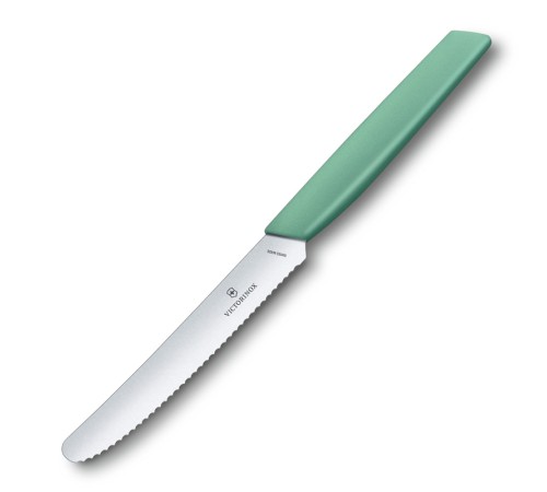 Нож столовый VICTORINOX Swiss Modern, волнистое лезвие 11 см с закруглённым кончиком, мятно-зелёный