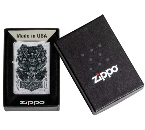 Зажигалка ZIPPO Viking Design с покрытием Brushed Chrome, латунь/сталь, серебристая, 38x13x57 мм