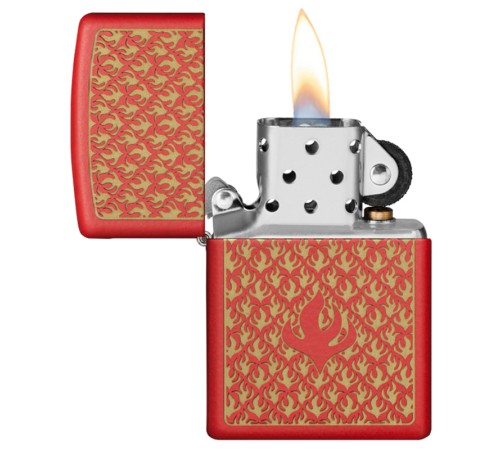 Зажигалка ZIPPO Flame Pattern с покрытием Red Matte, латунь/сталь, красная, матовая, 38x13x57 мм
