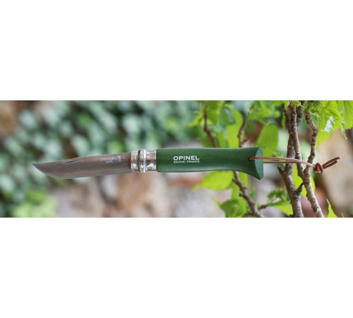 Нож Opinel №8 Trekking, нержавеющая сталь, кожаный темляк, хаки, 001703