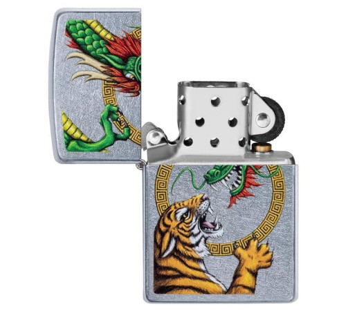 Зажигалка ZIPPO Dragon Design с покрытием Street Chrome™, латунь/сталь, серебристая, 38x13x57 мм