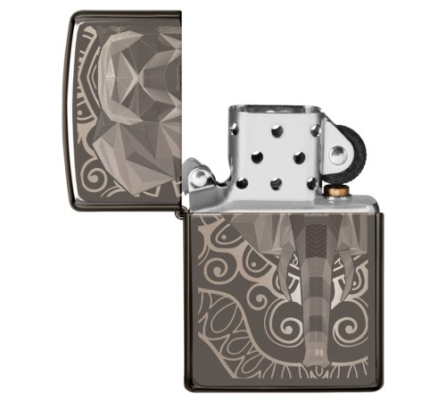 Зажигалка ZIPPO Elephant Fancy Fill Design с покрытием Black Ice®, латунь/сталь, чёрная, 38x13x57 мм