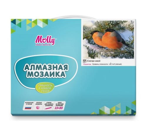 Картина мозаикой 15х20 СНЕГИРИ ЗИМОЙ (12 цветов)