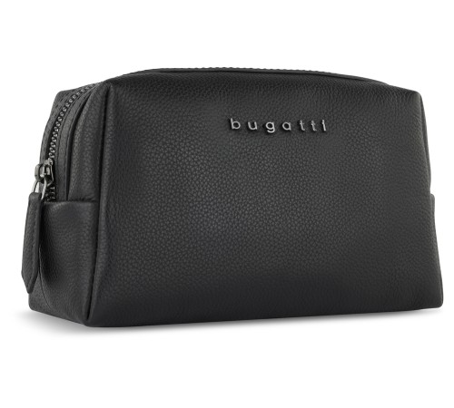 Косметичка BUGATTI Bella, чёрная, воловья кожа/полиэстер, 19х8,5х11 см
