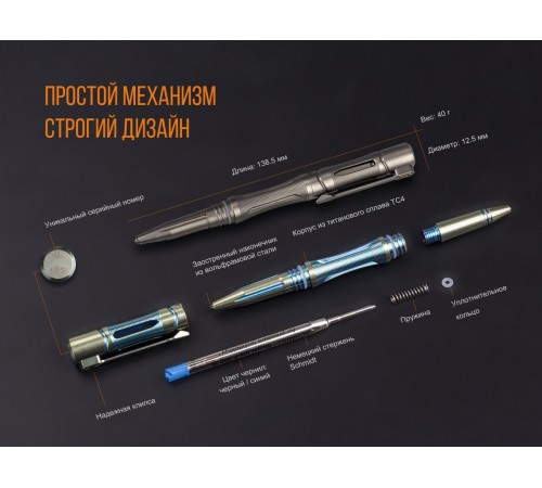 Набор Fenix ручка T5Ti + фонарь F15 серый, T5TIF15GY