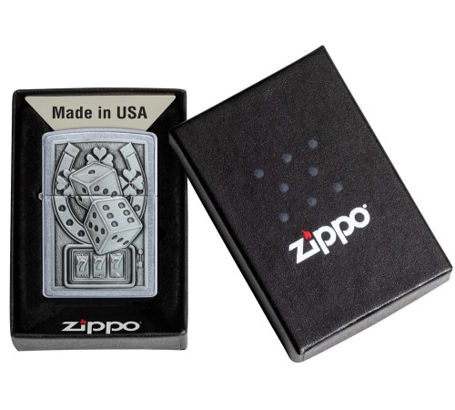 Зажигалка ZIPPO Lucky 7 с покрытием Street Chrome, латунь/сталь, серебристая, 38x13x57 мм