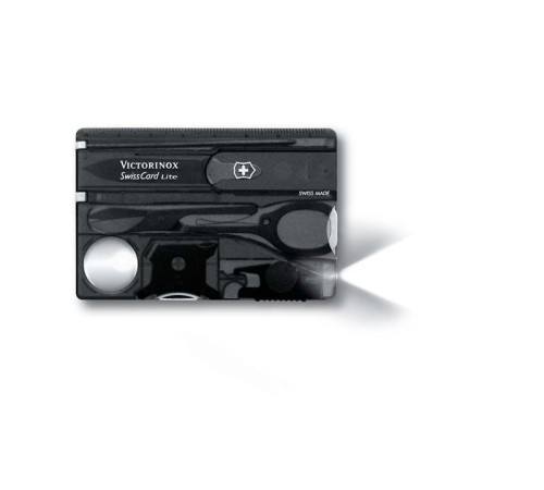 Швейцарская карточка VICTORINOX SwissCard Lite, 13 функций, полупрозрачная чёрная