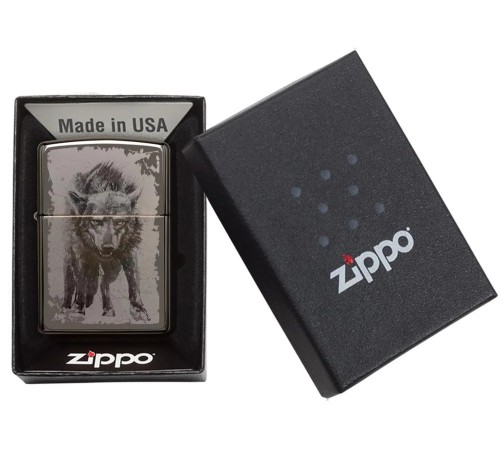 Зажигалка ZIPPO Wolf Design с покрытием Black Ice®, латунь/сталь, чёрная, глянцевая, 38x13x57 мм
