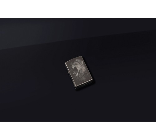 Зажигалка ZIPPO Lion Design с покрытием Black Ice®, латунь/сталь, чёрная, глянцевая, 38x13x57 мм