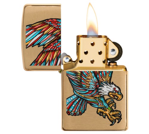 Зажигалка ZIPPO Tattoo Eagle с покрытием Brushed Brass, медь/сталь, золотистая, матовая, 38x13x57 мм