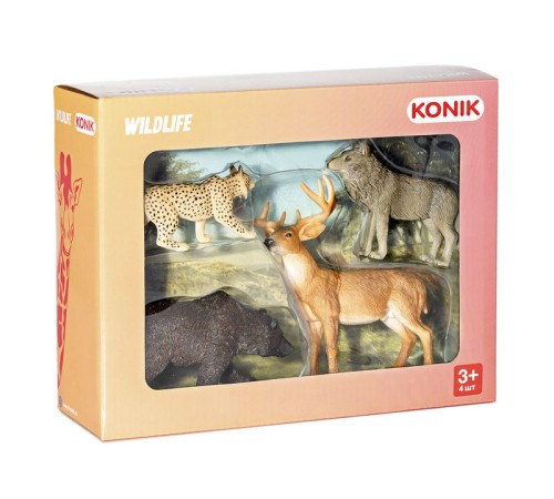 Фигурка KONIK набор лесных животных: медведь, олень, рысь, волк