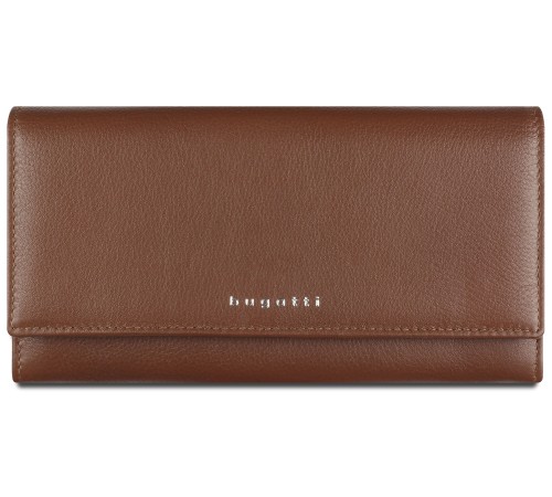 Кошелёк женский BUGATTI Lady Top, коньячный, натуральная воловья кожа, 20х2,5х10,5 см