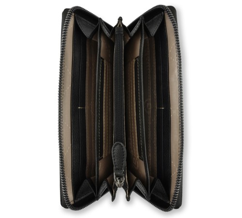 Кошелёк женский BUGATTI Bella, с RFID защитой, чёрный, воловья кожа/полиэстер, 19х2,5х10 см