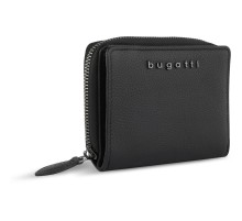 Кошелёк женский BUGATTI Bella, с RFID защитой, чёрный, воловья кожа/полиэстер, 12х2,5х9,5 см
