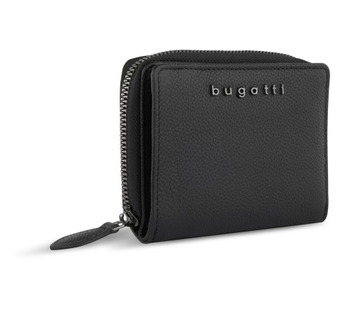 Кошелёк женский BUGATTI Bella, с RFID защитой, чёрный, воловья кожа/полиэстер, 12х2,5х9,5 см