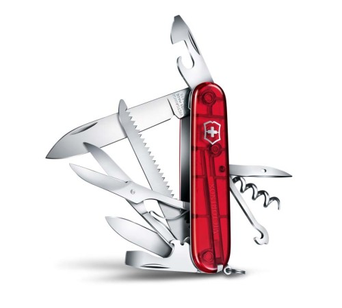 Нож перочинный VICTORINOX Huntsman, 91 мм, 15 функций, полупрозрачный красный