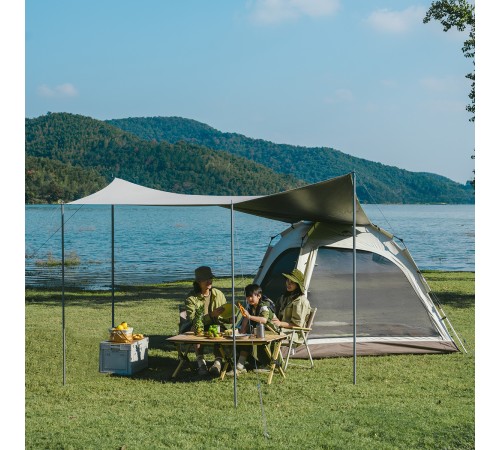 Палатка Naturehike Ango Automatic CNK2550WS010 трёхместная, большая, c навесом, бежевая с коричневым