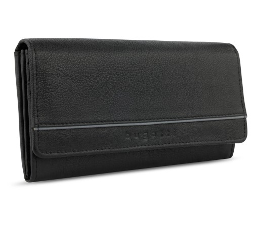 Кошелёк женский BUGATTI Banda, с защитой данных RFID, чёрный, кожа козы/полиэстер, 18,5х2,5х9,5 см