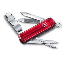 Нож-брелок VICTORINOX NailClip 580, 65 мм, 8 функций, полупрозрачный красный