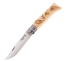 Нож Opinel №8 Alpine adventures, нержавеющая сталь, рукоять дуб, гравировка горный велосипед, 002187